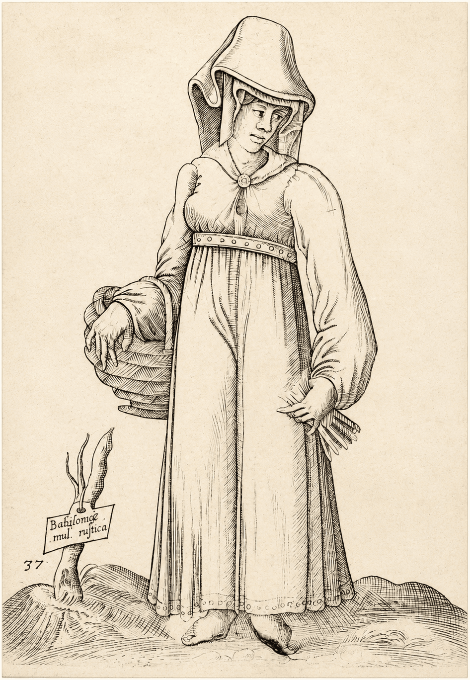 Personnage feminin hesitant en costume antique