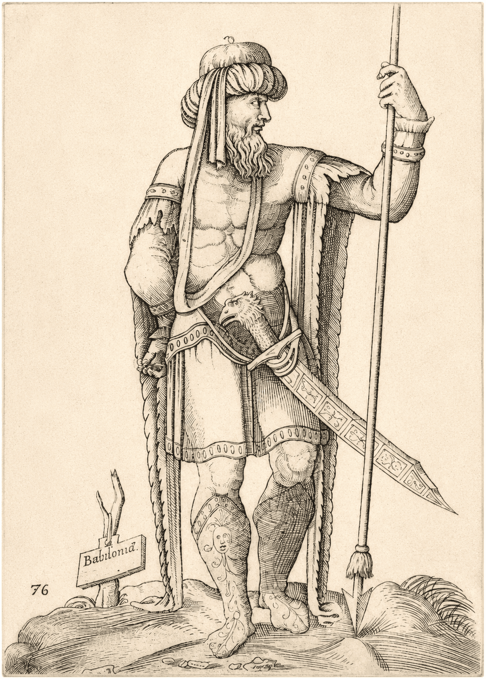 Personnage masculin guerrier en costume antique